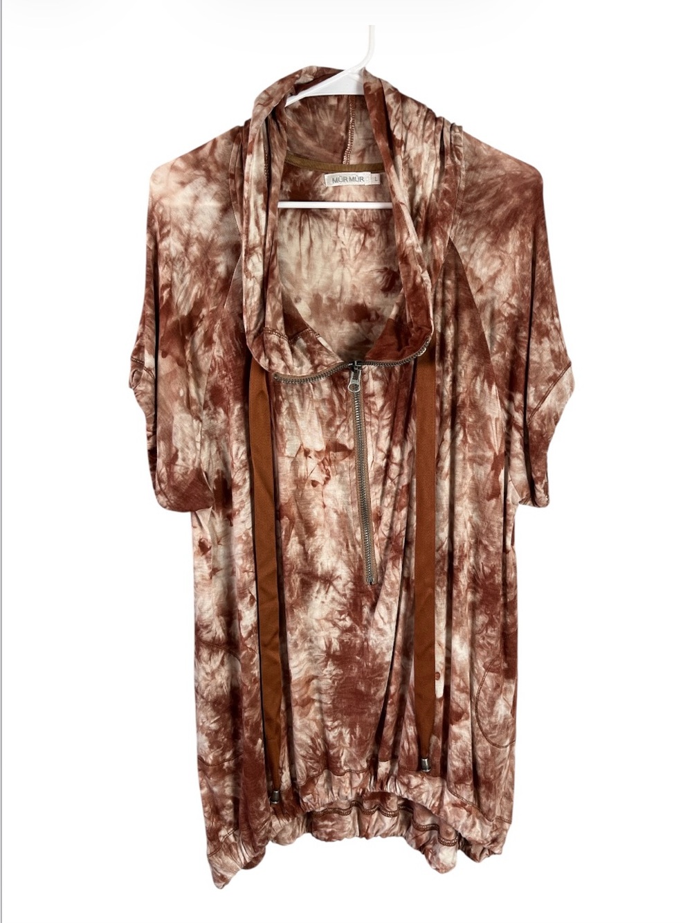 MurMur Brown Tie Dye Hooded Cowl Neck Tunic Top Size L (Fits Up To XL Oversized)